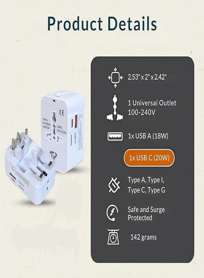 True Desire Universal Travel Adapter with QC & PD with USB 20W (Supports 22.5W PPS) & USB A 18W Universal Socket, Compact International Adapter for Worldwide Use - Image 2